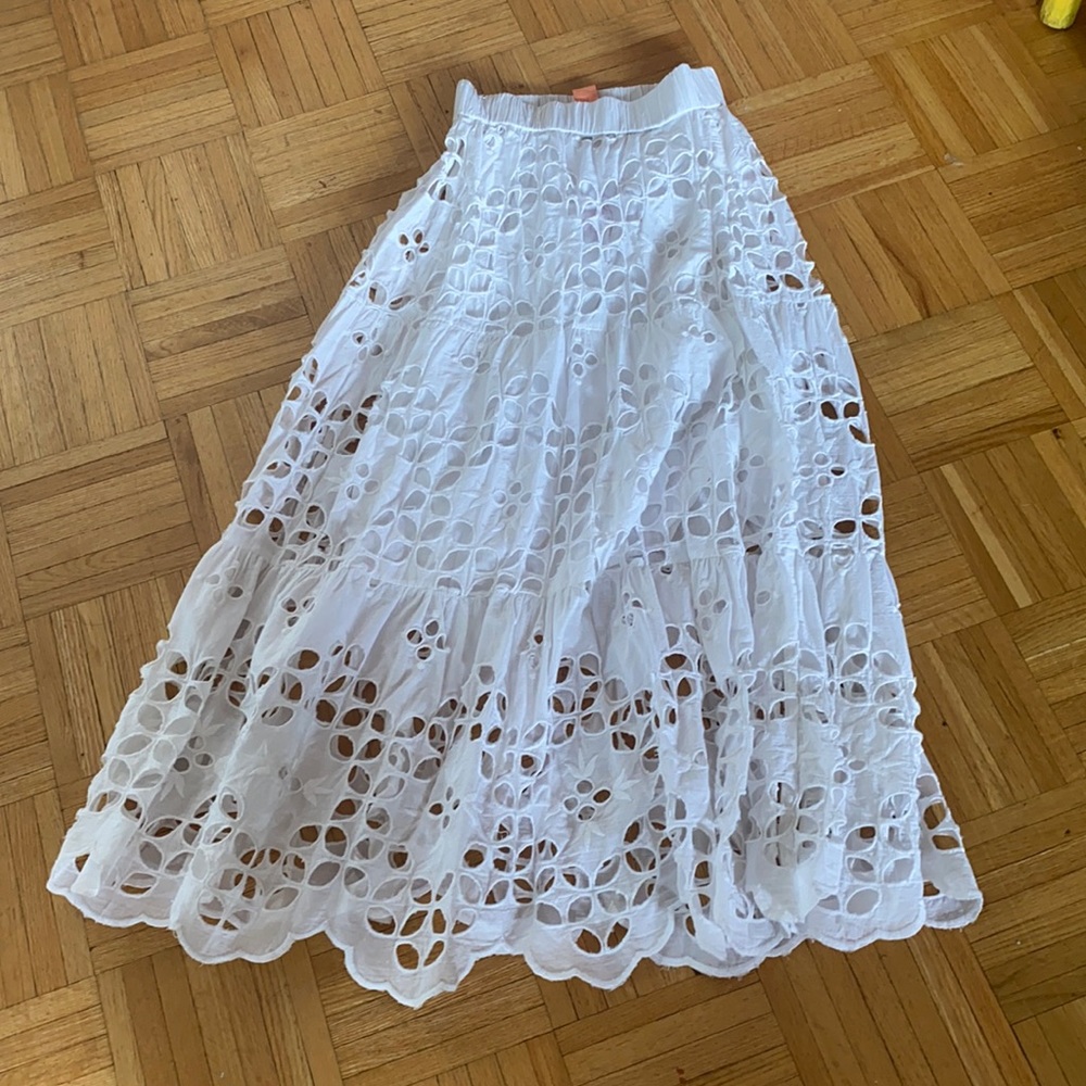 RUBYYAYA eyelet delicado white maxi skirt